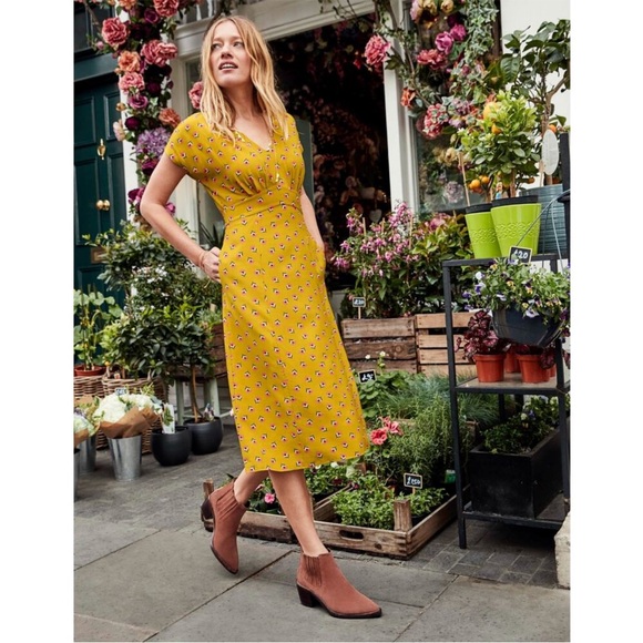 Boden Yellow Floral Midi Dress - Picture 2 of 12